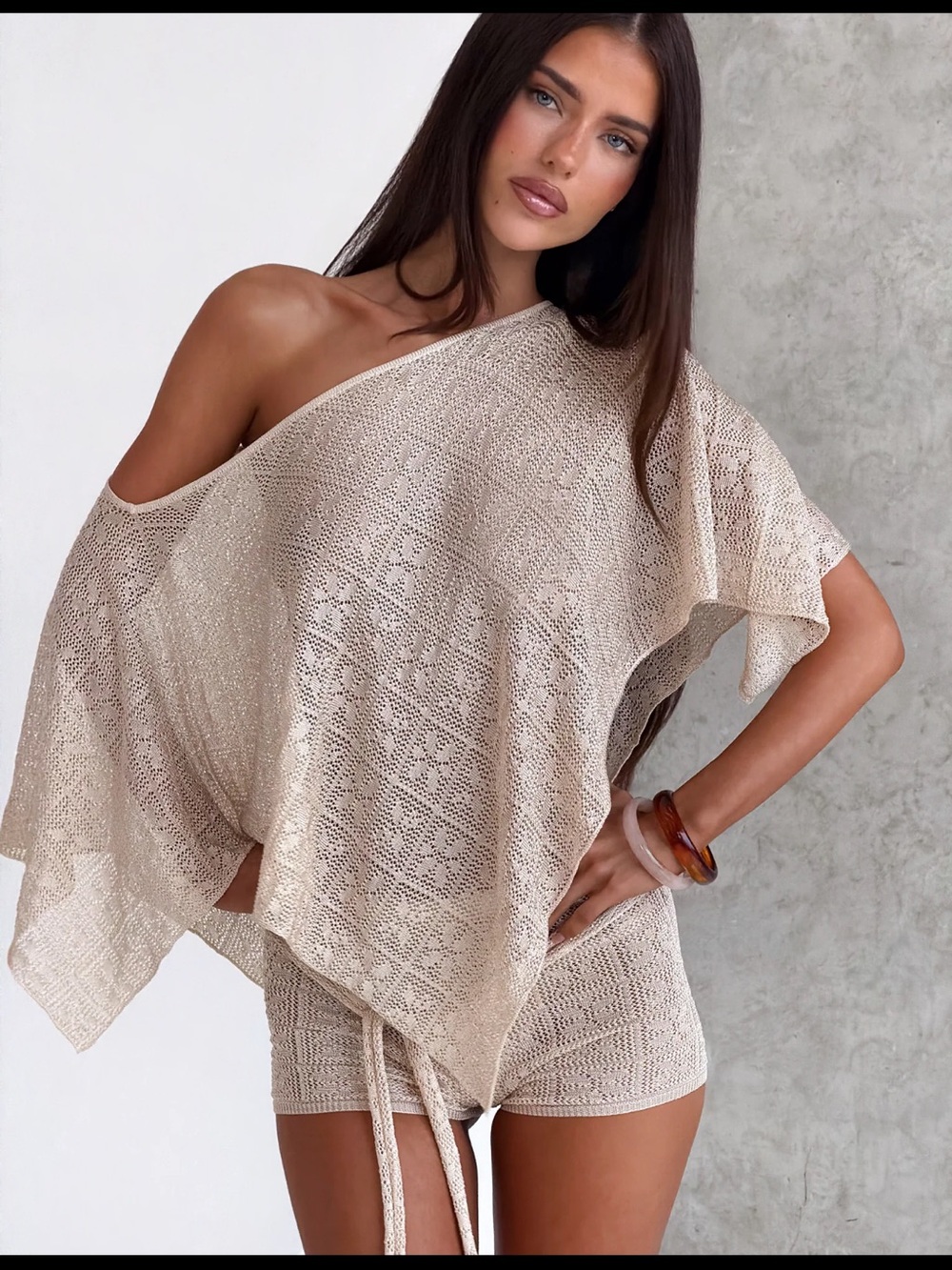Tiger Mist Beige Crochet Swim Cover-Up Set